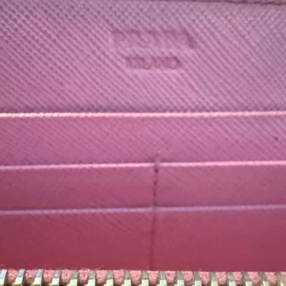 Prada Pink Saffiano Zip Wallet with Gold Logo